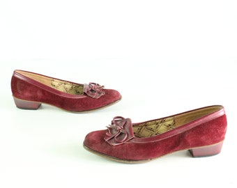 60's Maroon Suede Flats 7 Vintage