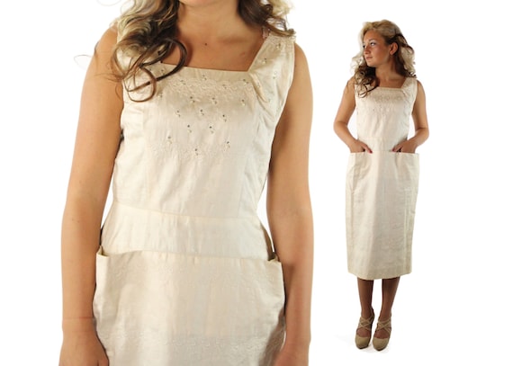 50's Ivory Wiggle Dress Medium M - image 1