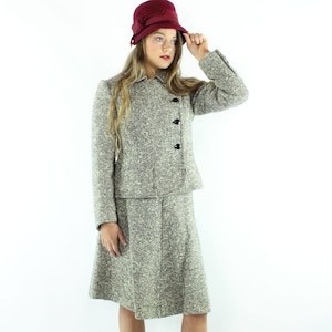 60&#39;s RAMUZ Paris Tweed Suit Blazer Skirt Small S Medium M