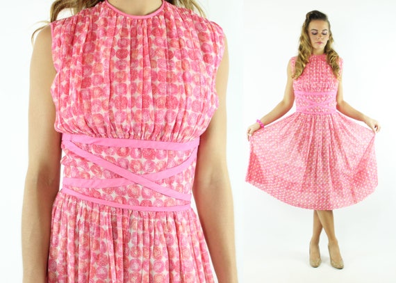 Vintage 50s Full Dress Pink Small S - Gem