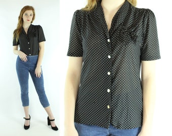 80's Polka Dot Blouse Large L