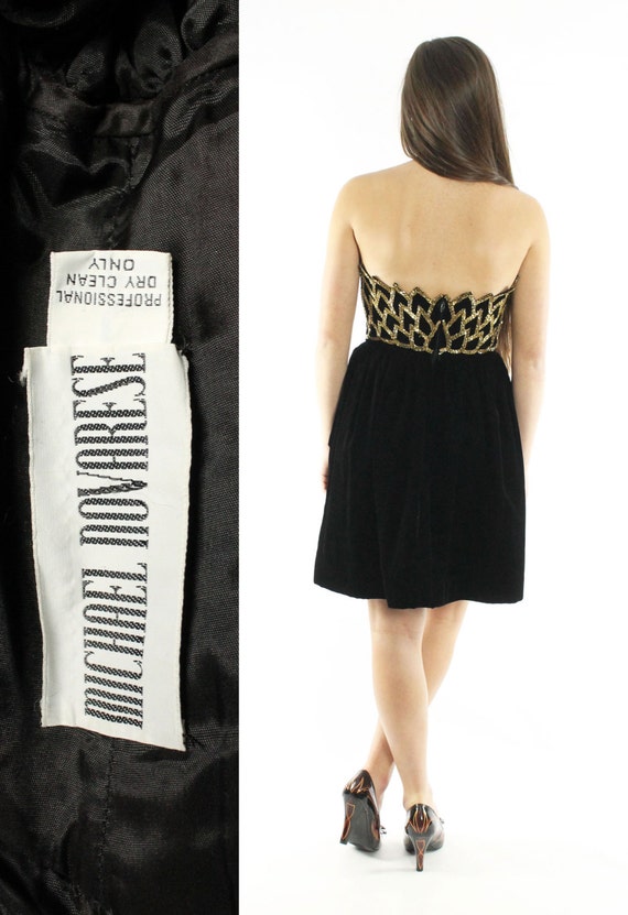 80's Velvet Beaded Dress Michael Novarese Small S - image 5