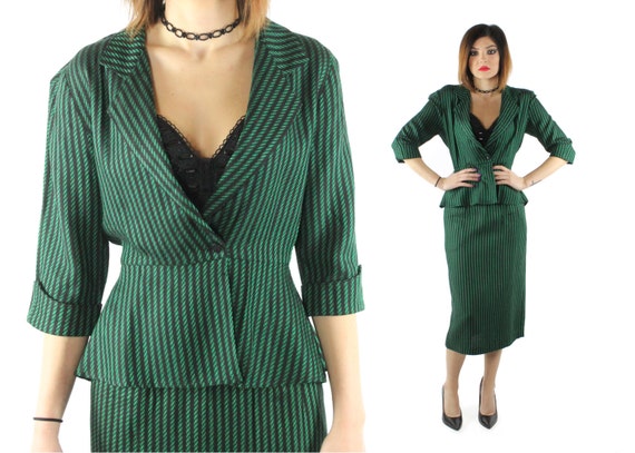 Vintage 80s Suit High Waisted Pencil Skirt Peplum