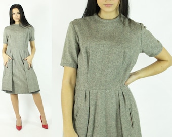 60's Gray Tweed Dress Medium M
