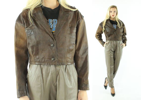 80's Brown Leather Jacket Medium M - image 1