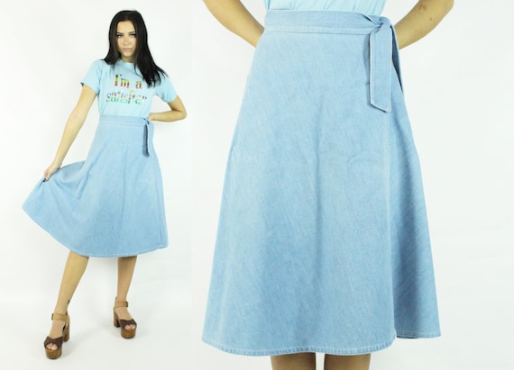 70's Denim Wrap Skirt Light Blue Vintage 1970's Me