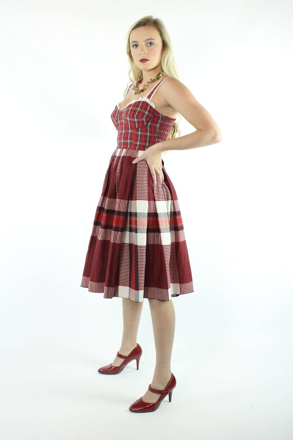 Vintage 50's Full Red Plaid Skirt Small S - image 6