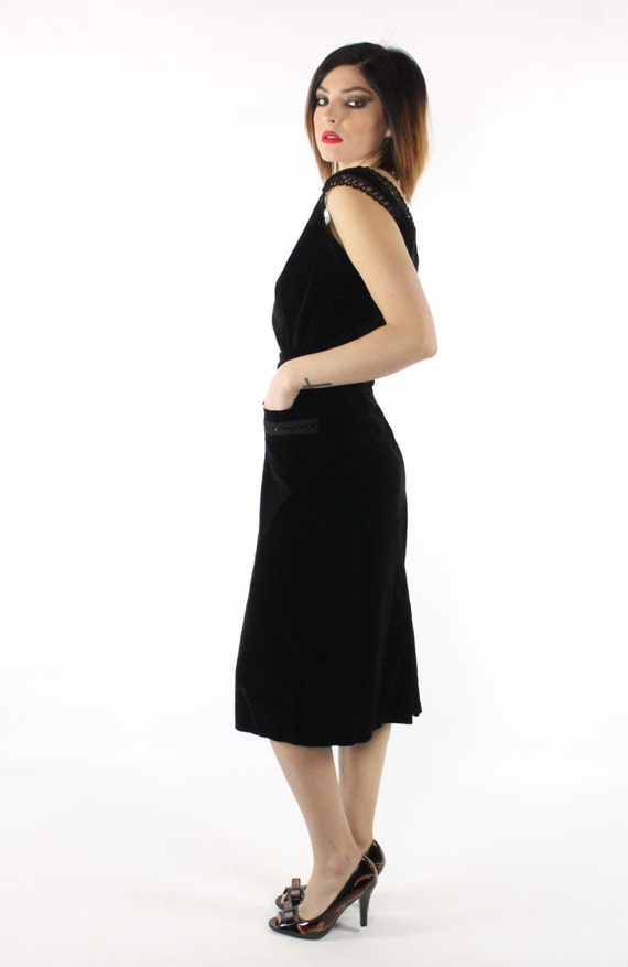 50's Black Velvet Pencil Skirt Small S - image 4