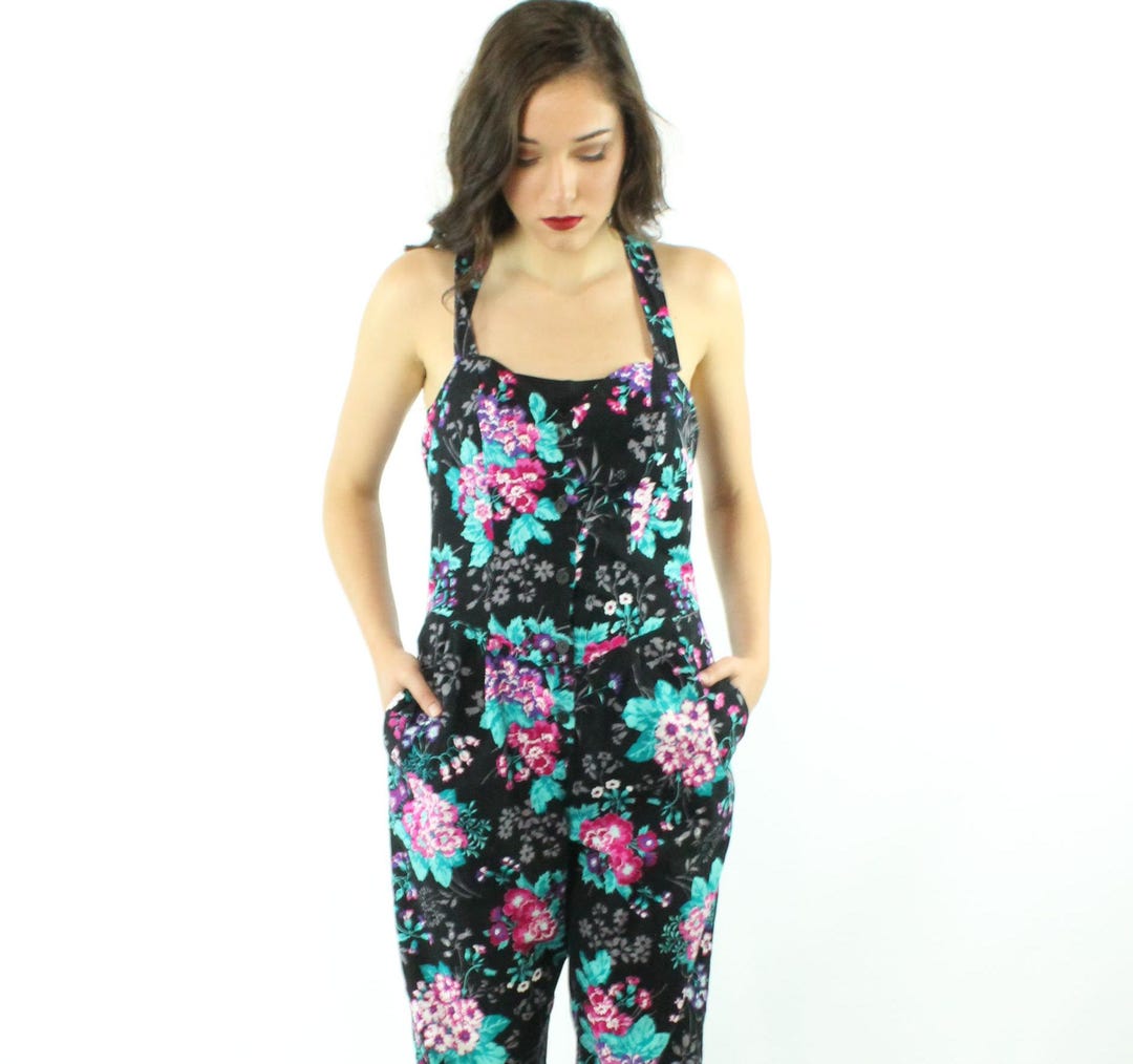 80's Floral Jumpsuit Small S - Etsy