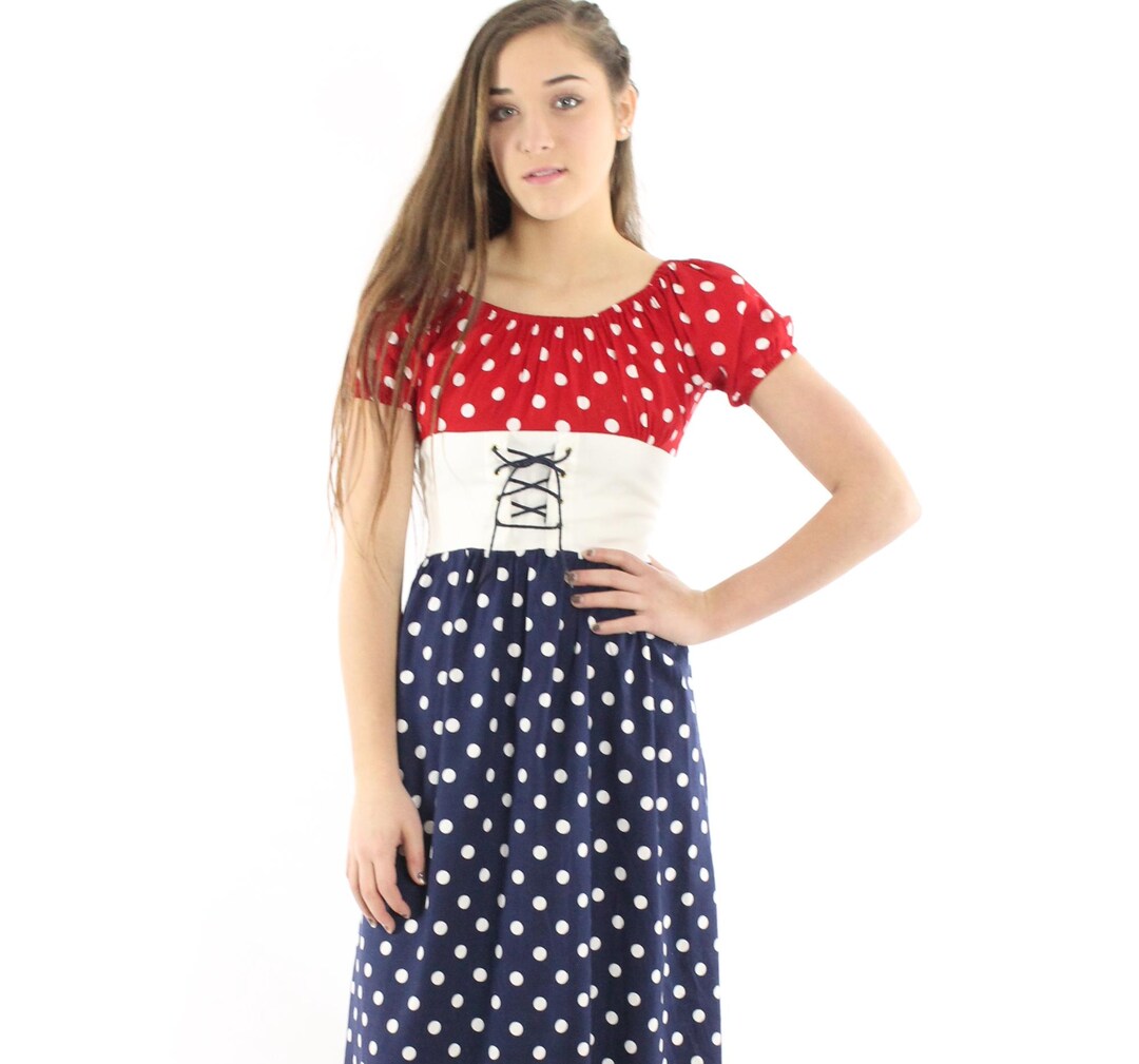 Abito lungo a pois anni '70 XS Small S Italia