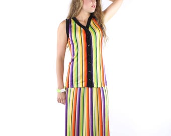 70's Maxi Skirt Vest Set Small S
