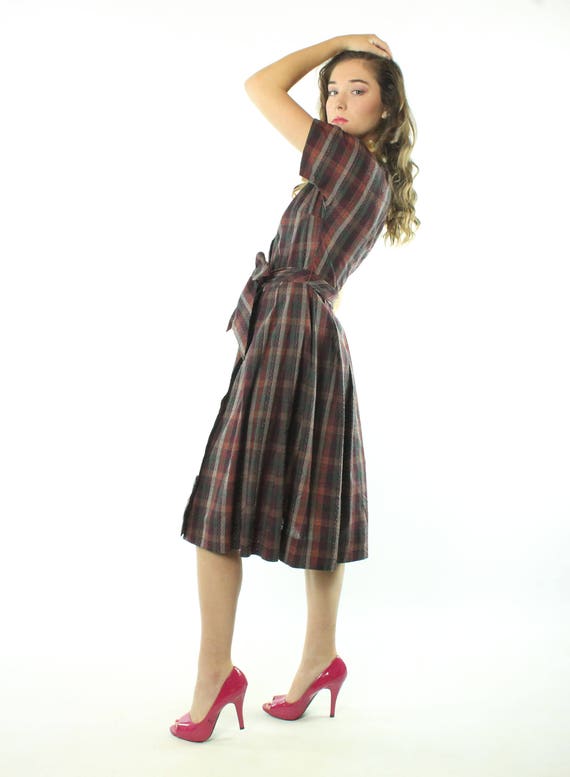 50's Plaid Full Dress Short Sleeves Medium - image 6