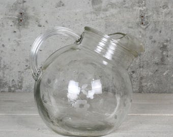 Vintage Etched Glass Pitcher