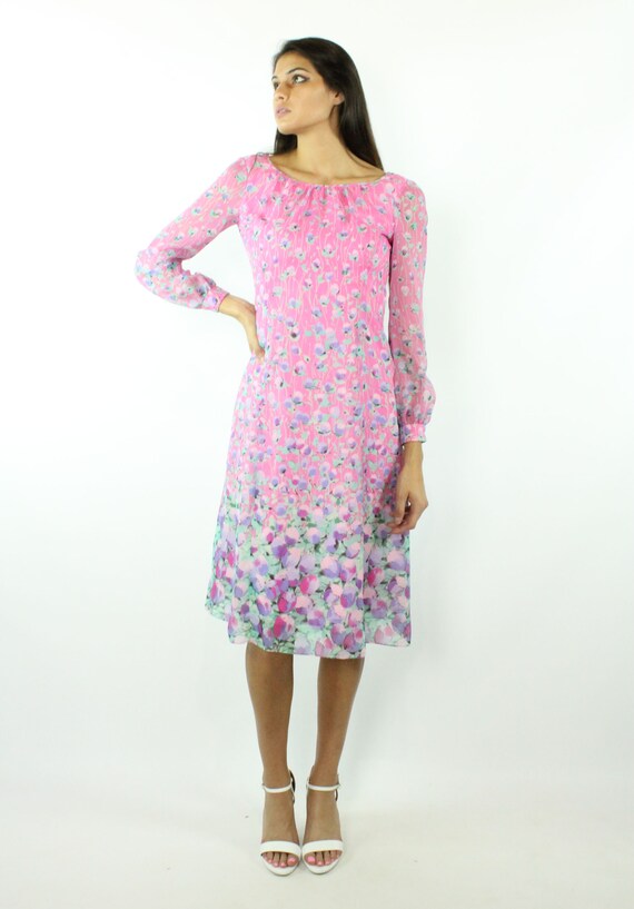 70s Pink Floral Dress Medium M Posh Jay Anderson - image 2