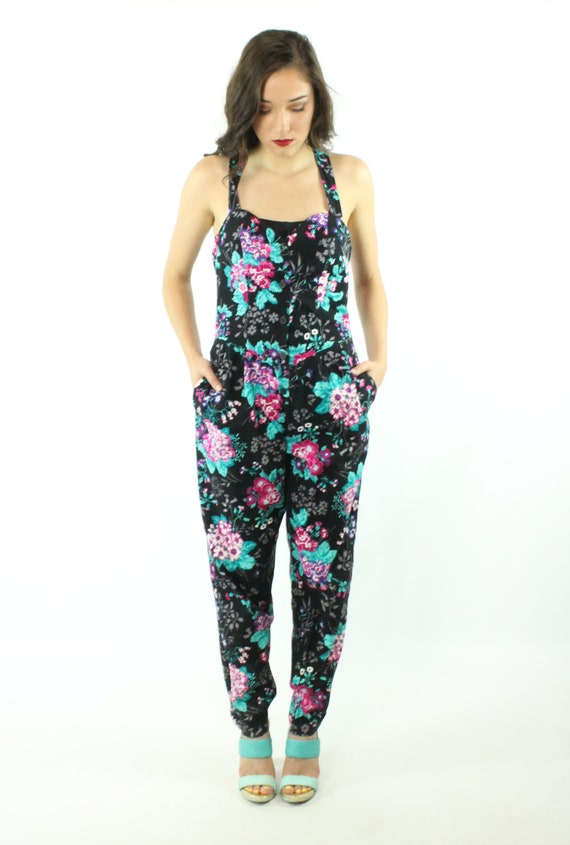 80's Floral Jumpsuit Small S - image 3