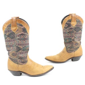 80&#39;s Tapestry Leather Boots Size 5.5