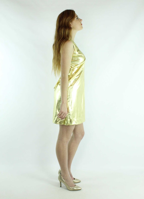 60's Gold Metallic Mini Dress Medium M - image 4