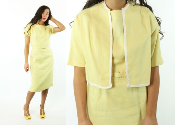 60s Yellow Dress Jacket Set Small S - image 1