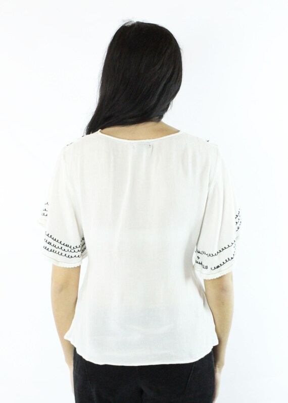 90's Embroidered Gauze Blouse  Small S - image 4