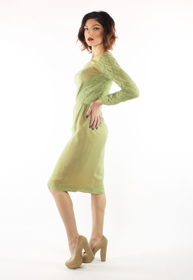 60's Green Party Dress Medium M image 4