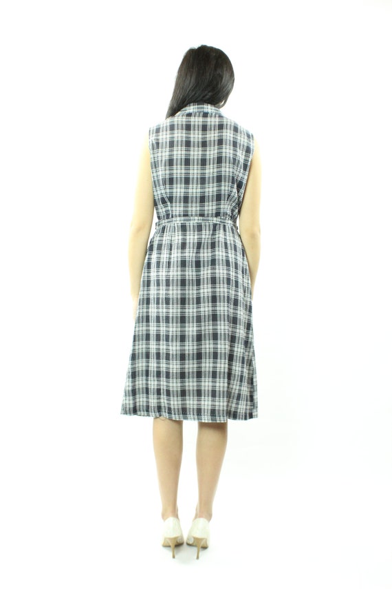 50's Plaid Sleeveless Dress Medium M - image 4