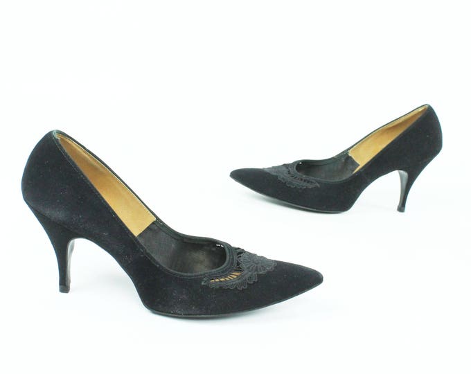 Vintage 50s Black Pumps Stilettos High Heel Shoes Nubuck Suede - Etsy