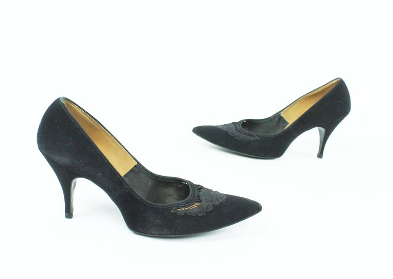 Vintage 50s Black Pumps Stilettos High Heel Shoes Nubuck Suede | Etsy