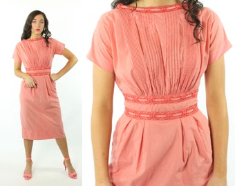 50's Coral Wiggle Dress  Small S