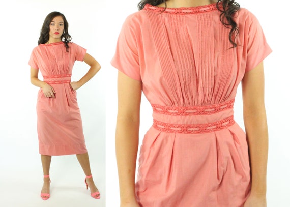 50's Coral Wiggle Dress  Small S - image 1