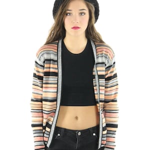 70&#39;s Striped Cardigan Sweater Medium M Large L