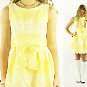 60s Yellow Lace Mini Dress Small S image 1