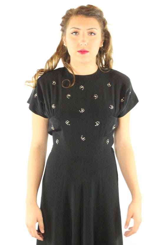 40's Black Cocktail Dress Medium M - image 3