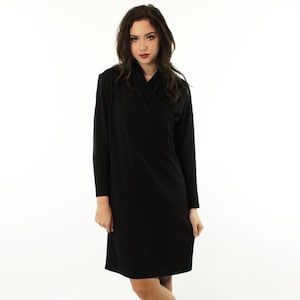 80&#39;s Black Wool Dress Medium M
