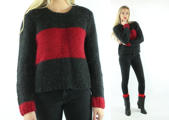 90's Dolce & Gabbana Sweater Grey Red Wool Large L - image 1