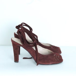 Burgundy Suede Lace Up Pumps 7 image 3