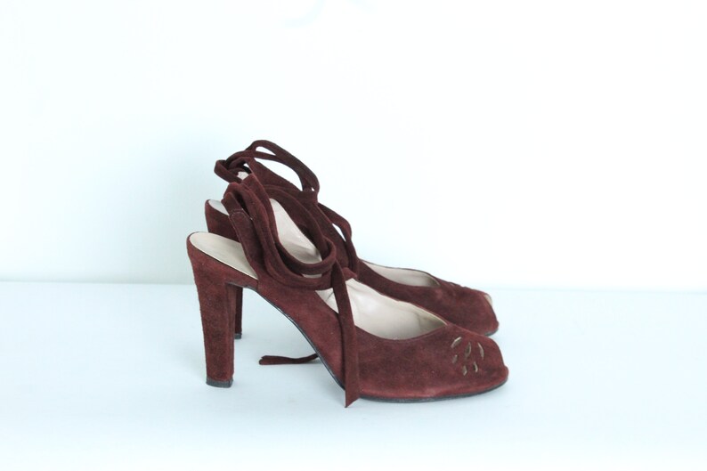 Burgundy Suede Lace Up Pumps 7 image 3