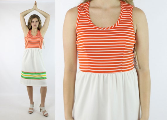 Vintage 70's NOS Striped Dress Medium M - image 1