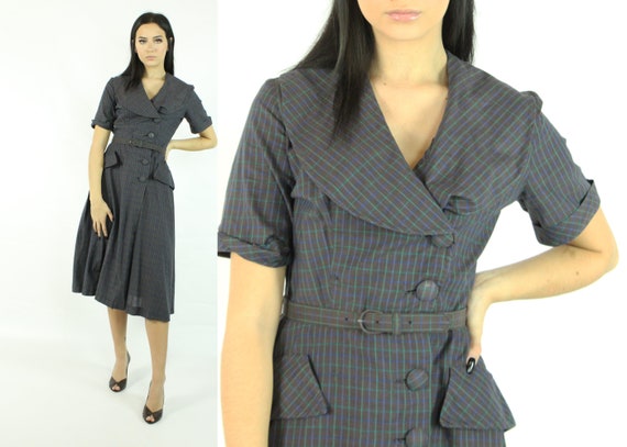 40's Plaid Dress Vintage 1940's Small S