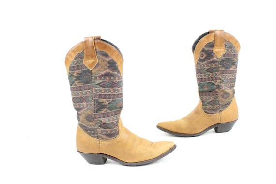 Vintage 80s Tapestry Leather Boots Southwestern Co