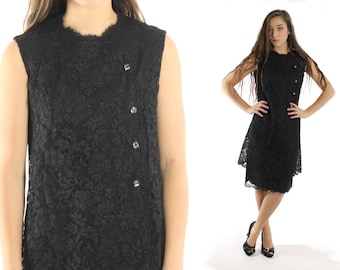 60's Black Lace Party Dress Small XS S