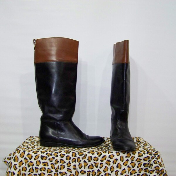 80s Riding Boots Equestrian Two Toned Leather 8.5 Vintage