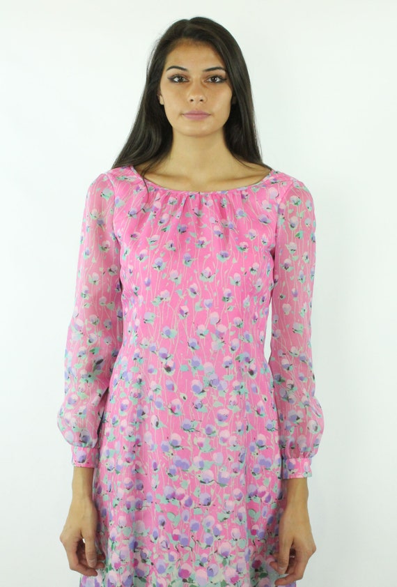 70s Pink Floral Dress Medium M Posh Jay Anderson - image 3