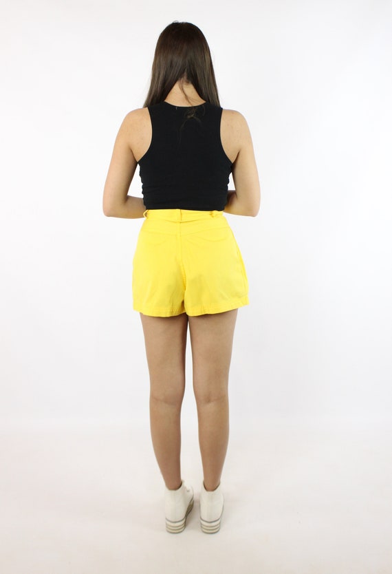 Vintage 90's Bright Yellow Pleated Shorts 1990's … - image 5