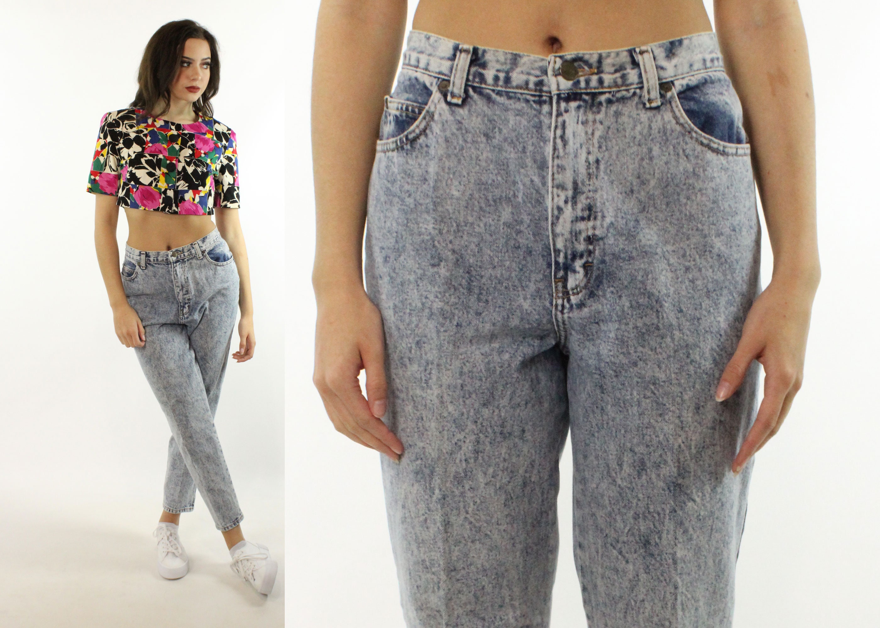Stone Washed High Rise Jeans Medium Etsy Canada