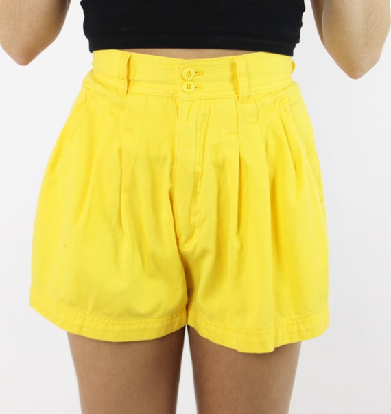 Vintage 90's Bright Yellow Pleated Shorts 1990's … - image 3