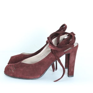 Burgundy Suede Lace Up Pumps 7 image 2