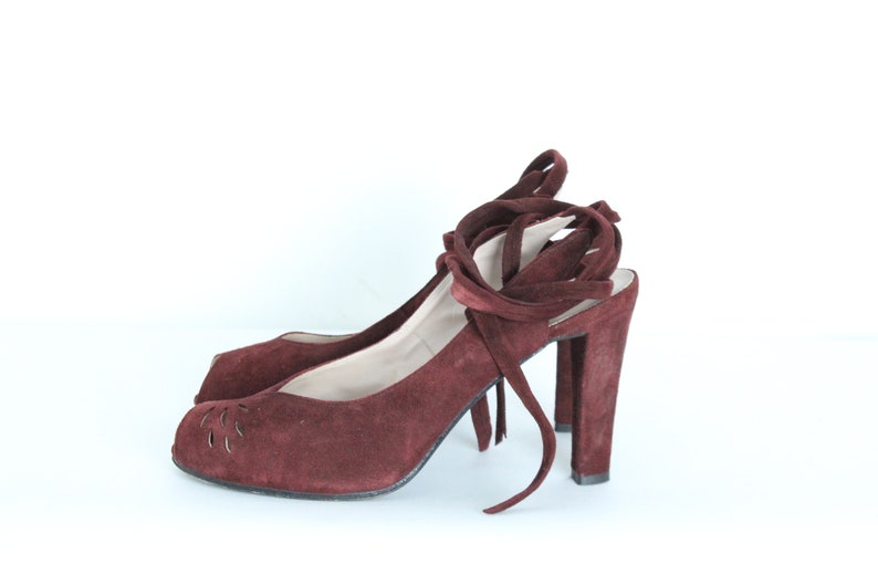 Burgundy Suede Lace Up Pumps 7 image 2