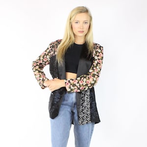 90er Schwarzer Pailletten Blazer Large L