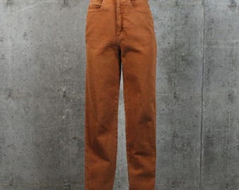 Jeans vintage de tiro alto de los 90, talla S, Moda International, color naranja óxido.