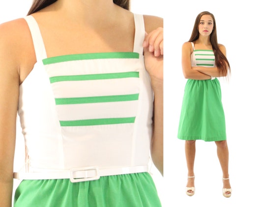 70's Green Sundress XXS X-Small - image 2